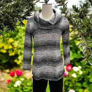 T by Talbots Grey Black Ombré Cowl Neck Sweater Cozy Casual Chic Winter Layering